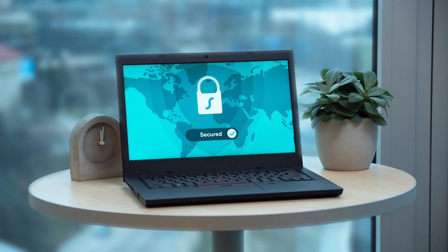 A laptop showing a secured connection